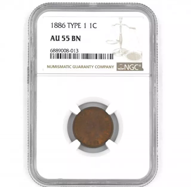 1886 Indian Head Type 1 Cent 1C Copper Penny Us Coin Graded Ngc Au 55 Bn