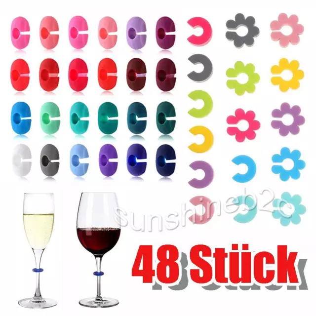 48 Stück Glasmarkierer, Glas Markierung, Buntes Glasmarker Silikon