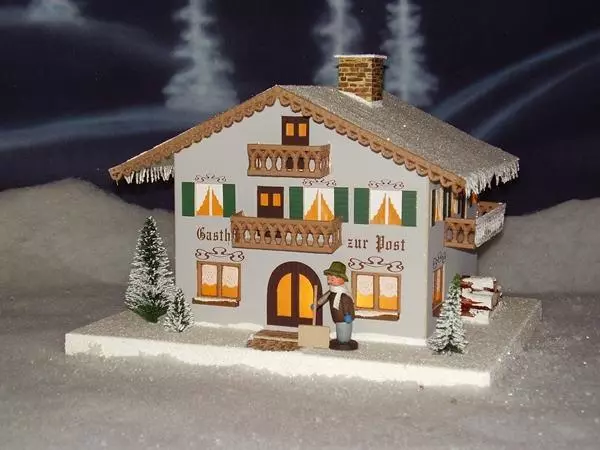 Lichterhaus Gasthof Post LxBxH ca 29 x 24 x 21 cm  NEU Haus Karton Pappe Seiffen