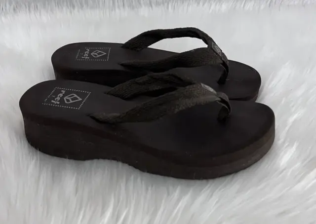 Reef Sandals Womens Size 7 Brown Platform Flip Flops Chunky Wedge Beach Thong