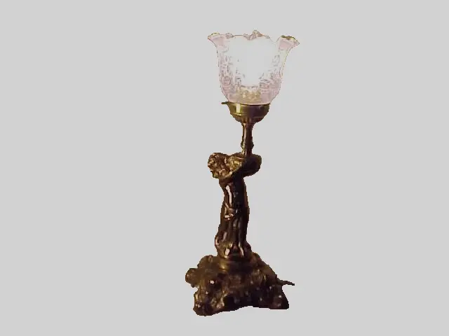 Vintage Ornate Cherub Putti Figural Gold Tone Table or Parlor Lamp  16"