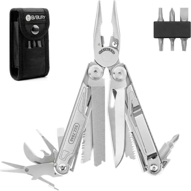 BIBURY Pinza Multiuso, Multitool in Acciaio Inox Con Fodero Nylon Portatile, Pin