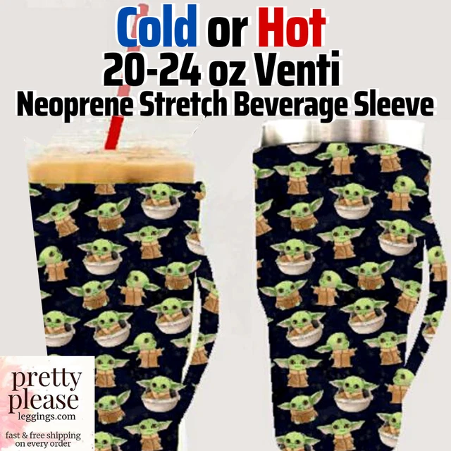 BABY YODA HOT or COLD Stretch DRINK SLEEVE w/Handle Fits 20-24oz Venti