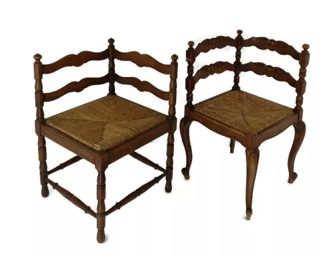 Couple Pair wood Corner Chairs Barn style and Louis XV style  Beautiful