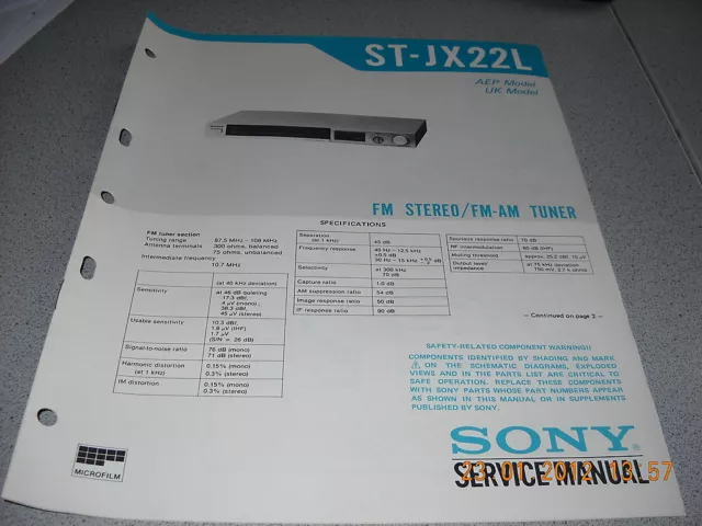 SONY ST-JX22L FM Stereo / FM-AM Tuner Service Manual