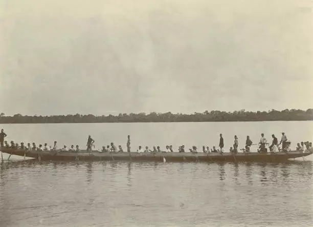 The Largest War Canoe Ever Seen In Sarawak Malaysia 1903 OLD PHOTO