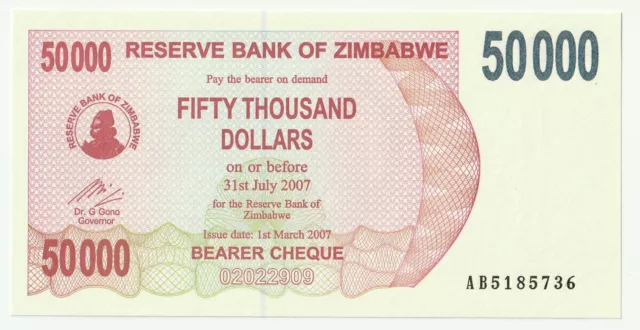 ZIMBABWE 50 000 Dollars 2007 UNC, P-47