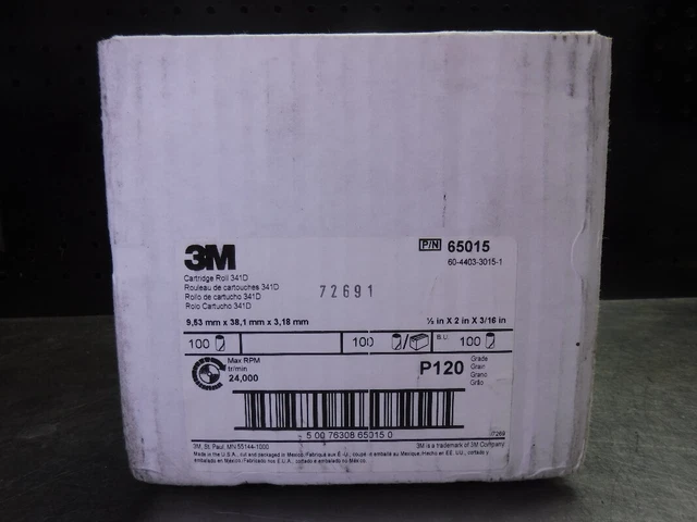 3M 341D Cartridge Roll 1/2" x 2" x 3/16" P120 Grit QTY100 65015 (LOC2723C)