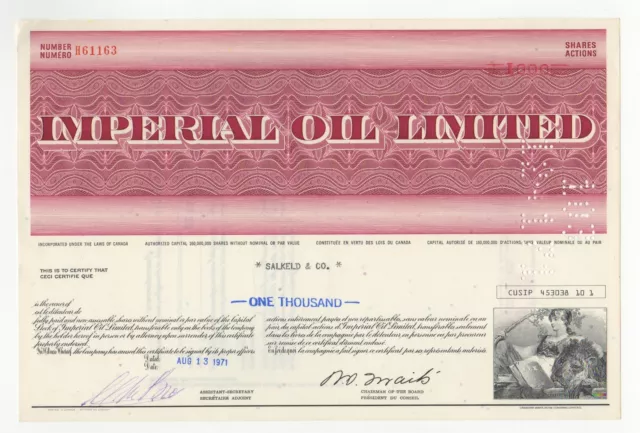 Imperial Oil Limited Stock Certificate CANADA