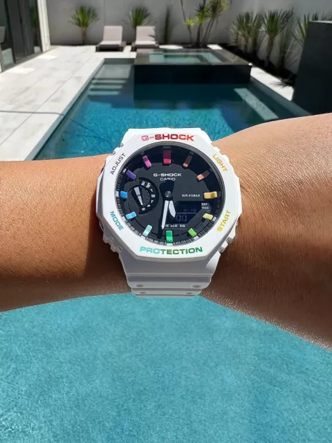 Custom made MODS Watch Colorful Rainbow Casio G-Shock White Watch GA2100-7A