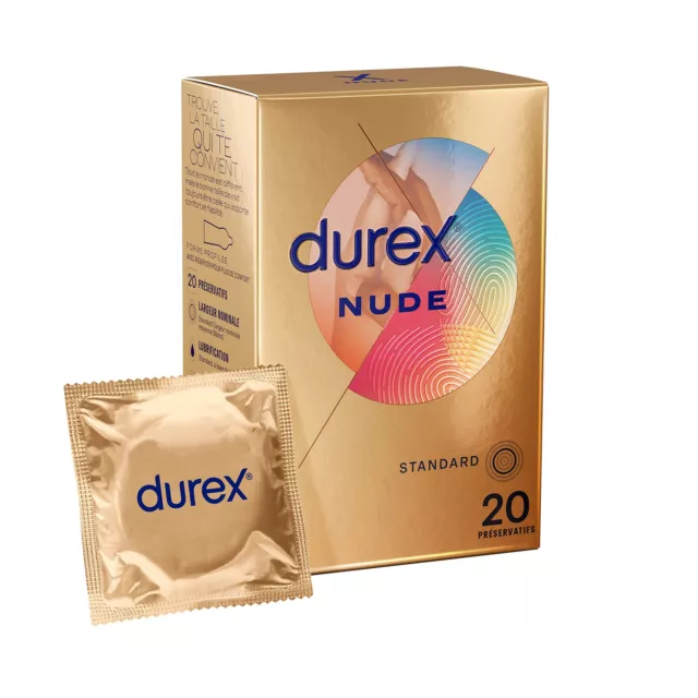 Durex Nude - 20 Préservatifs pour Homme - Ultra Fins - Taille Standard