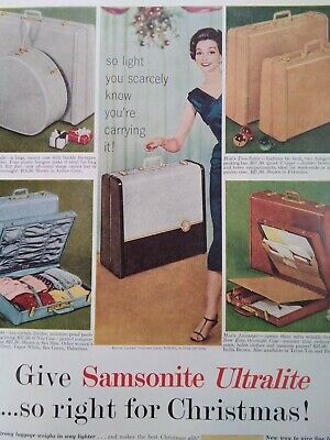 Samsonite Luggage Print Ad Original Vtg 1950s Ultralite Christmas Old Forester