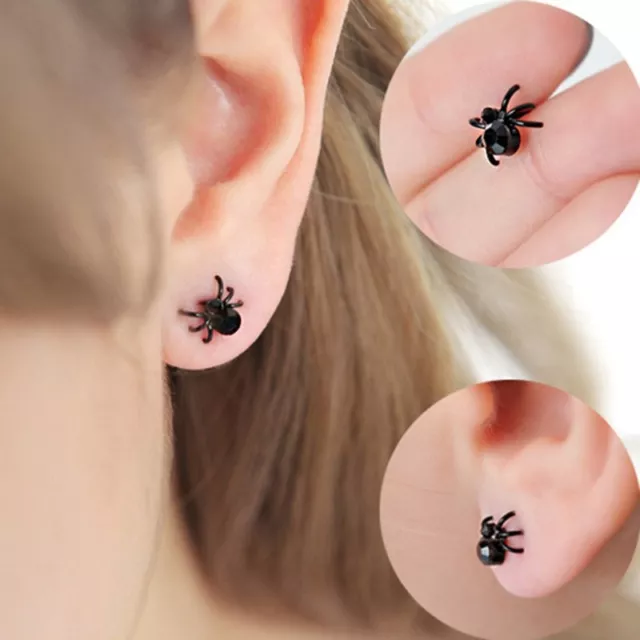 1 Paar 3D kleine schwarze Spinne Tier Ohrstecker Ohrringe Legierung Punk Got!DE