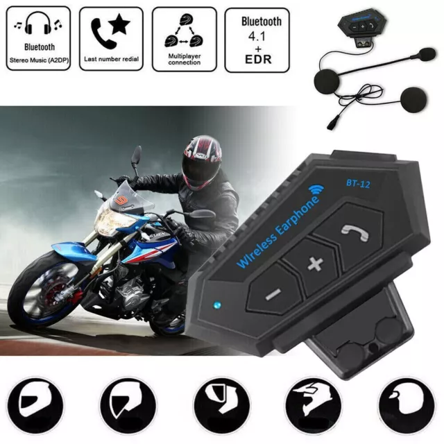 BT-12 Bluetooth Motorcycle Helmet Headset Wireless call Motorbike Headphone UK