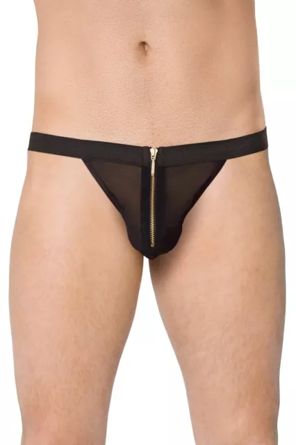 4526 SoftLine Perizoma Uomo Traslucido Nero con Apertura Centrale a Cerniera Zip