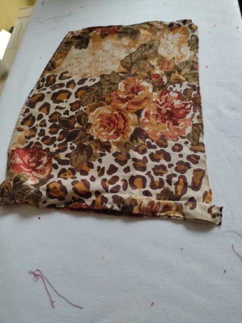 Fabric Scrap Silk Pinks, Gold, Browns Floral On Abstract & Cream 18 cm x 23 cm