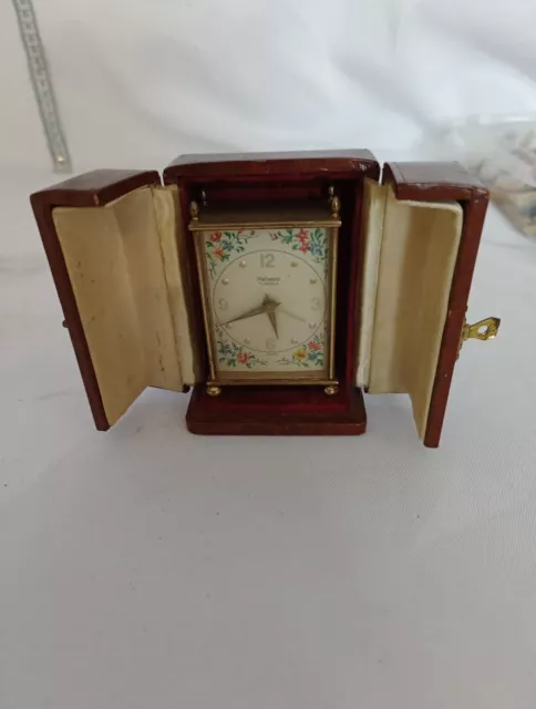 Antique Small Brass Helveco 7 Jewels Swiss Alarm Music Box Clock Working....