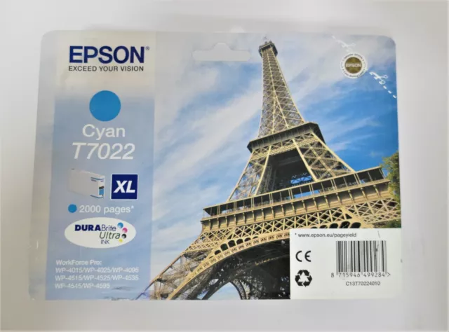 Original Epson XL T7022 Cyan Tintenpatrone ca 2000 Seiten