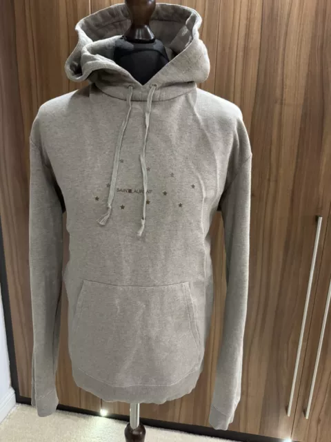 Saint Laurent Logo Printed Beige Hoodie Size L Large 175/100A P2P 24.5 Inches