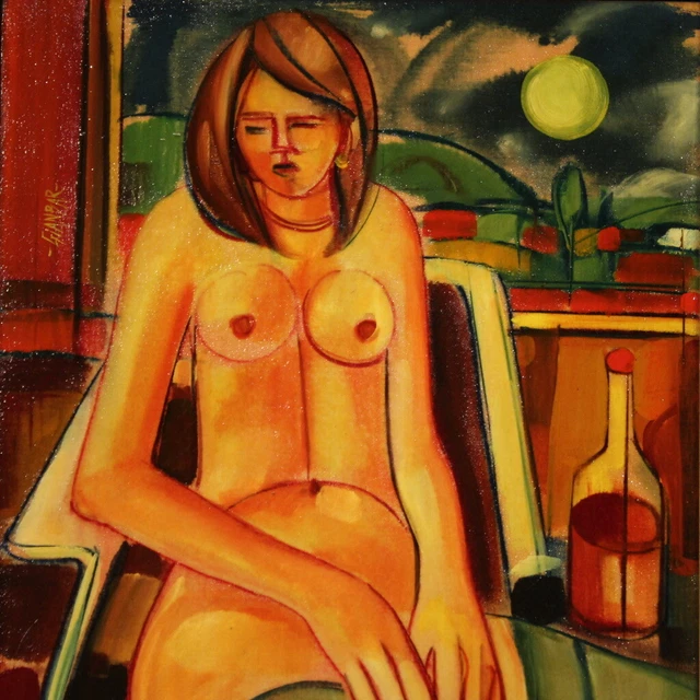 Dipinto firmato Gianbar quadro italiano moderno nudo donna ragazza cornice