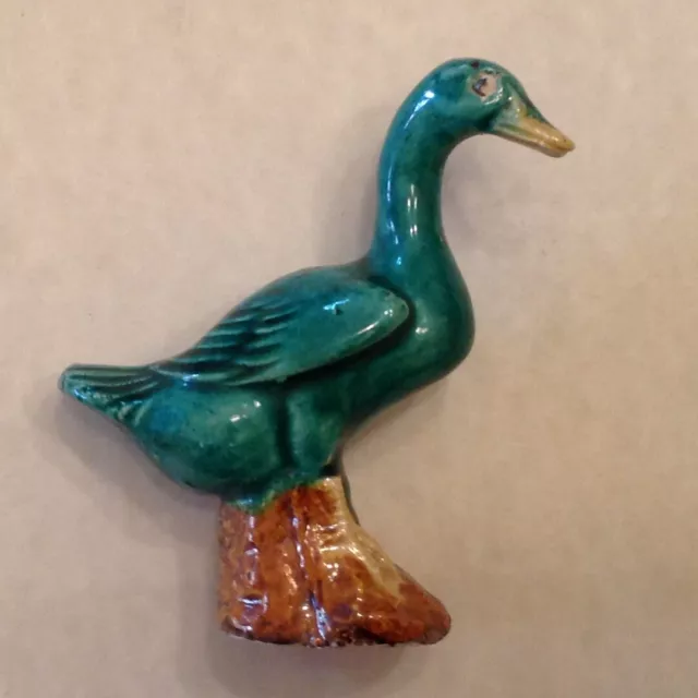 ~Antique Chinese Export Faience Porcelain figurine - Glazed Jade Green Duck