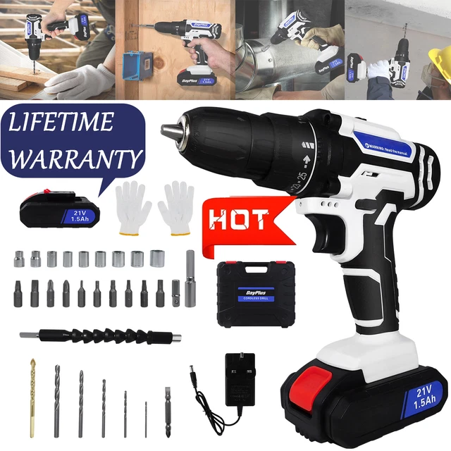 21V CORDLESS DRILL Set Drill Driver Bits With Liion Battery and Quick