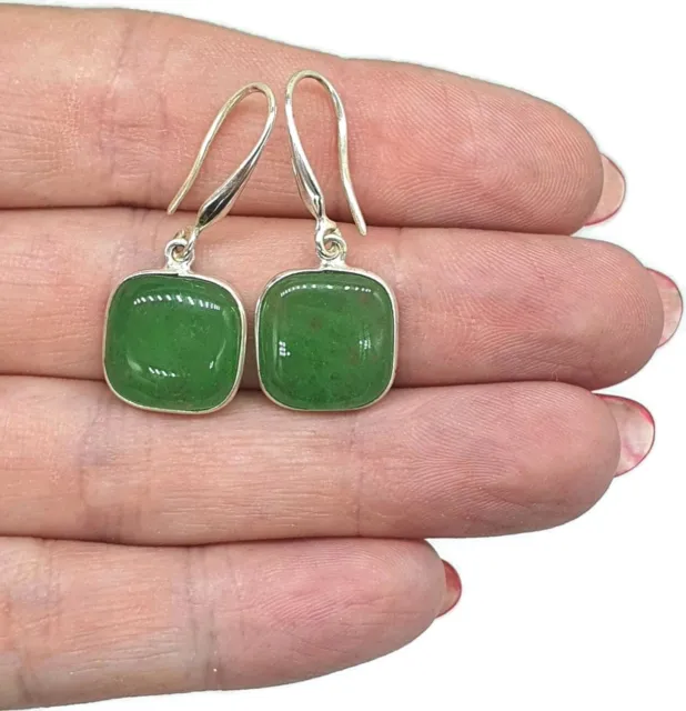 Canadian Jade Earrings, Square Cushion Shaped, Sterling Silver, British Columbia