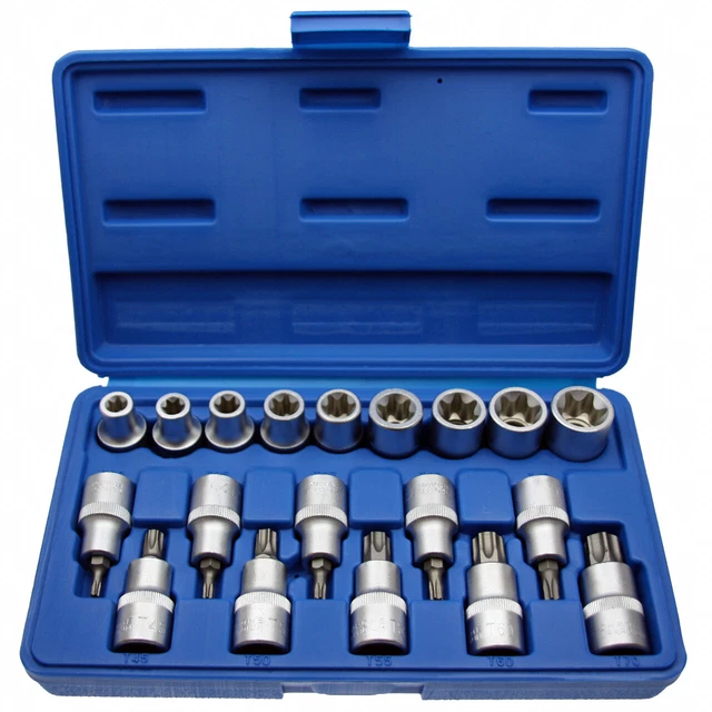 Torx Steckschlüssel-Set 23-teilig – Für Innen & Außen Torx, E4 Bis E18 + T7 Bis T55, 3/8" Antrieb