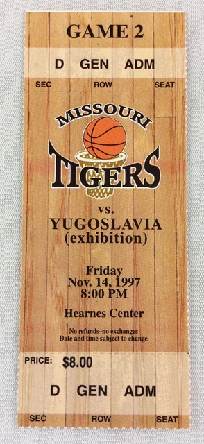 1997 11/14 Yugoslavia at Missouri Tigers Basketball Ticket Stub