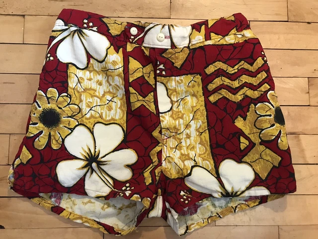 VTG 60s HAWAIIAN BARKCLOTH SWIM TRUNKS SHORTS Mens Montgomery Ward Sz L 36-38