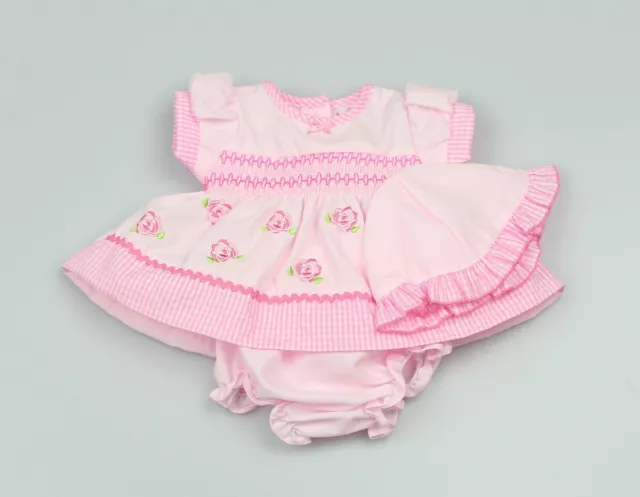 Baby Girl Dress Hat & Pants Set Clothes Gingham Roses Pink Newborn - 6 Months