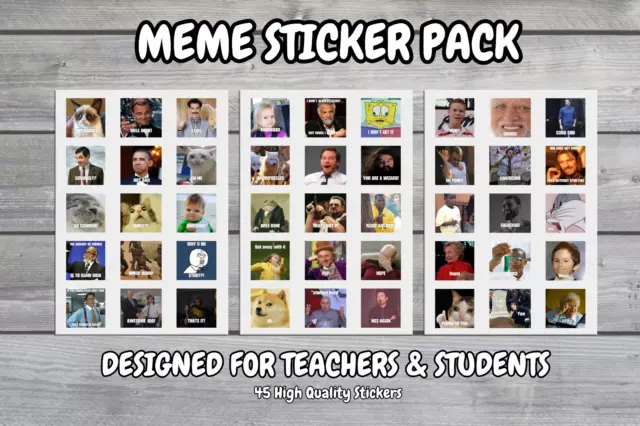 Meme Sticker Pack - 45 Motivierende Sticker - Bundle für Lehrer und Schüler