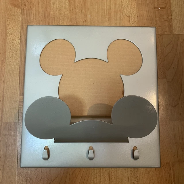 VINTAGE DISNEY SILVER Mickey Mouse Wall Mount Mail Organizer With Key