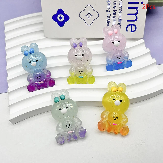 2Pc Cartoon Three-dimensional Luminous Resin Gradient Color Rabbit Desk Ornament