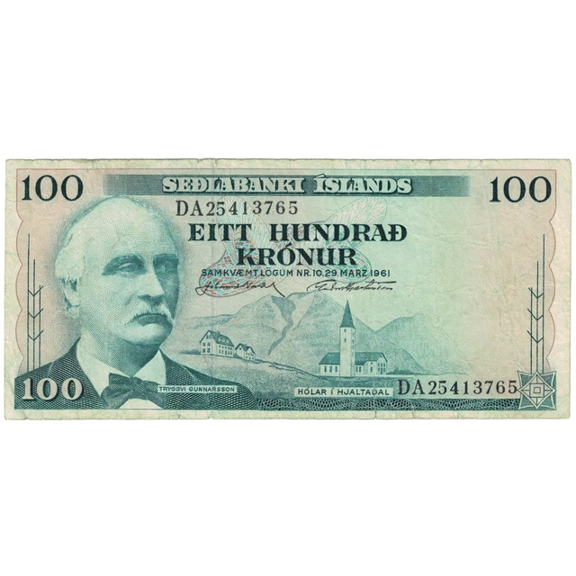 [#193815] Banknote, Iceland, 100 Kronur, 1961, 1961-03-29, KM:44a, VF