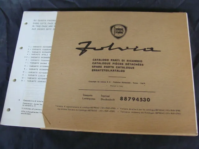 1969 Lancia Fulvia Spare Parts Catalog Update