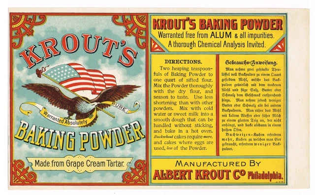 ORIGINAL C1910 CAN Label Krouts Baking Powder Bald Eagle Flag ...