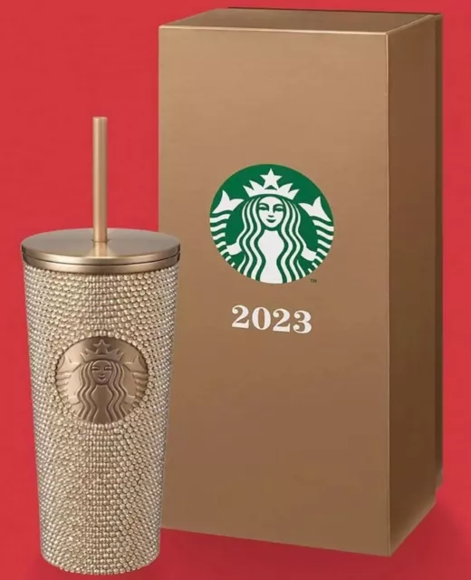 Starbucks 2023 New Taiwan Gold SS Rhinestone Cold Cup Tumbler Gift Box 16oz Gift 2