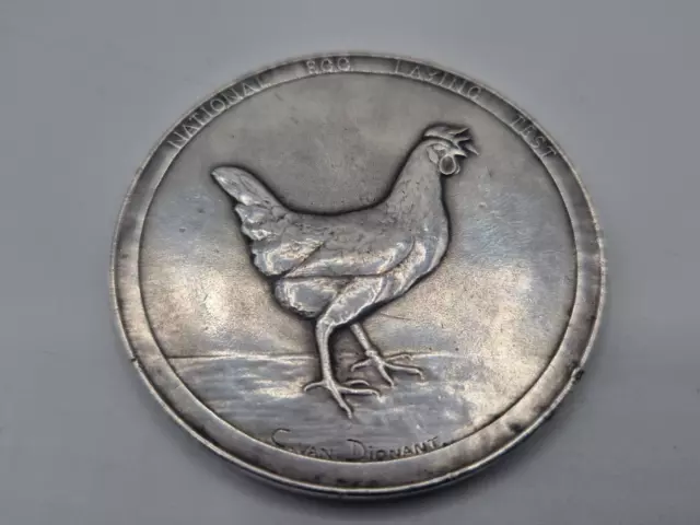 Solid Silver Art Deco Signed C Van Dionant Egg Laying Medal