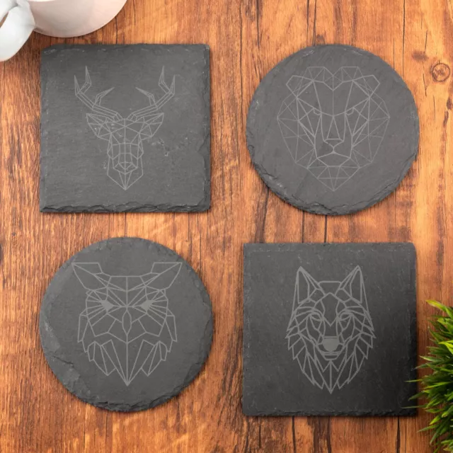 Geometric Animal Slate Coaster Laser Engraved Shabby Chic Coffee Tea Gift