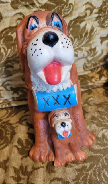 Vtg Cute St. Bernard Dog & Puppy W Barrels Coin Bank