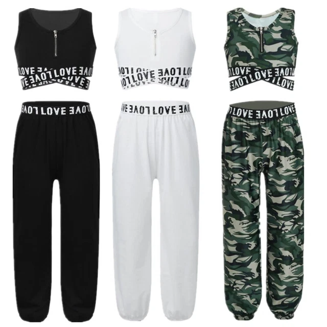Tuta sportiva per bambine abiti da danza stampa lettere top raccolti set pantaloni