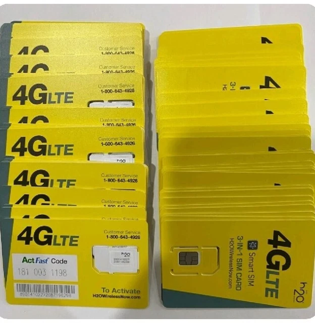 Lot of 25  iPhone H2o Wireless Prepaid SIM Card Triple Cut  AT&T Network Android