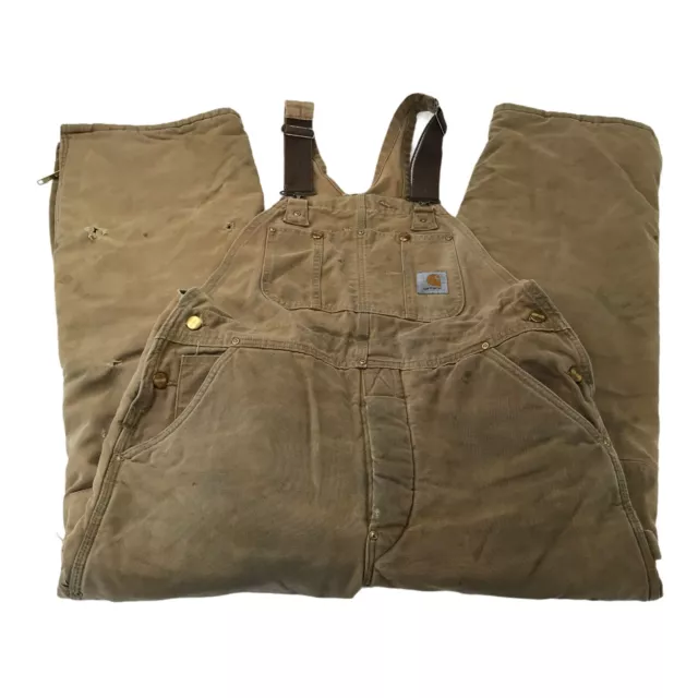 Carhartt Insulated Quilt Lined Double Knee Bib Overalls 36x30 Distressed USA