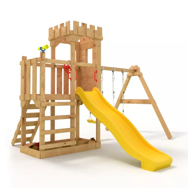 Spielturm - Ritterburg M - 2xSchaukel, Rutsche Gelb, Sandkasten von BIBEX®