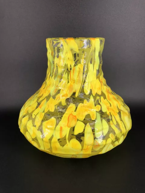 Hand-Blown Art Glass Yellow Spotted Vase