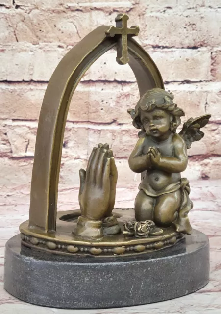 Un Moreau Signée Bronze Sculpture Putti Priante Bougeoir Figurine