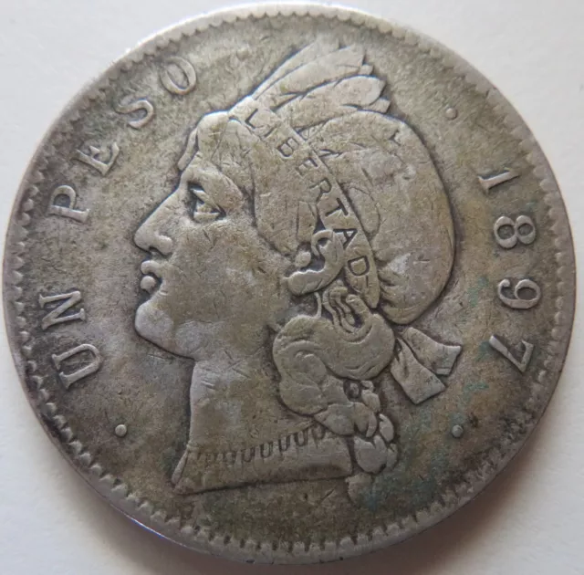 1897 A Dominican Republic Un Peso Silver 25 grams with FREE Shipping