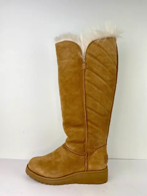 UGG Rosalind Chestnut Suede Ship Skin Tall Boots Women's Size US 5.5 NWOB