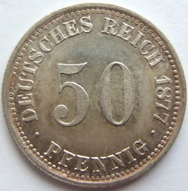 Münze Deutsches Reich Kaiserreich Silber 50 Pfennig 1877 J in fast Stempelglanz